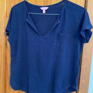 Lilly Pulitzer M navy linen duval notched neckline